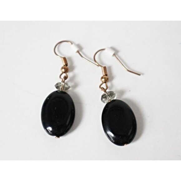 Vintage Pierced Earrings Drop with Black Glass Dangle - Picture 1 of 3